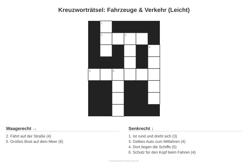 Kreuzworträtsel Kreuzworträtsel: Fahrzeuge & Verkehr (Leicht) aus der Kategorie Fahrzeuge - kostenlos ausdrucken