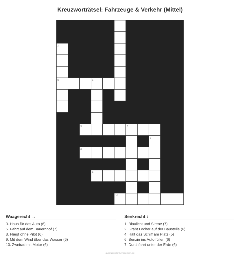 Kreuzworträtsel Kreuzworträtsel: Fahrzeuge & Verkehr (Mittel) aus der Kategorie Fahrzeuge - kostenlos ausdrucken