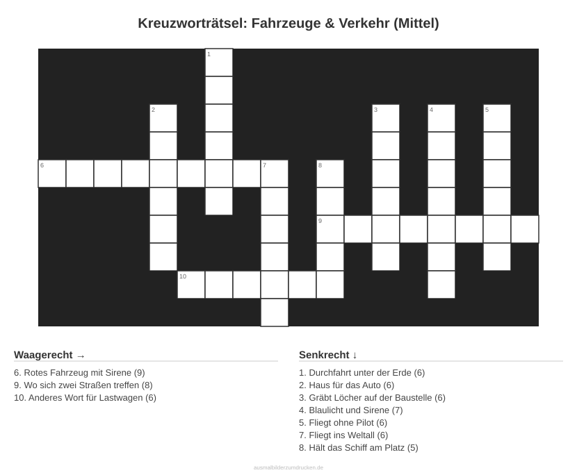 Kreuzworträtsel Kreuzworträtsel: Fahrzeuge & Verkehr (Mittel) aus der Kategorie Fahrzeuge - kostenlos ausdrucken