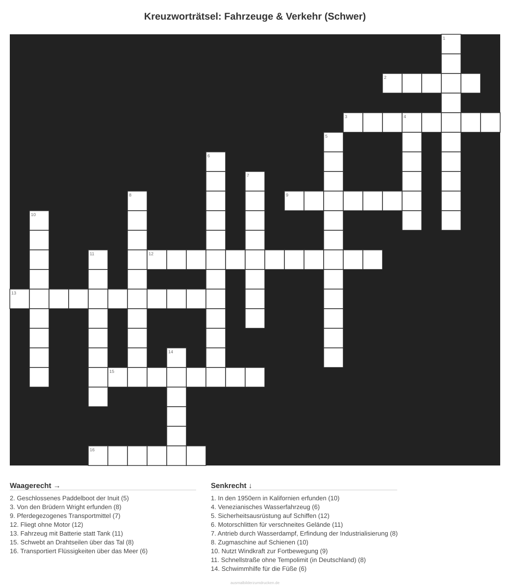 Kreuzworträtsel Kreuzworträtsel: Fahrzeuge & Verkehr (Schwer) aus der Kategorie Fahrzeuge - kostenlos ausdrucken