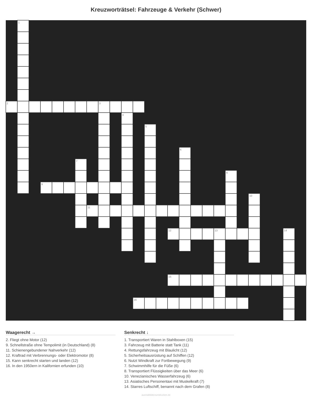 Kreuzworträtsel Kreuzworträtsel: Fahrzeuge & Verkehr (Schwer) aus der Kategorie Fahrzeuge - kostenlos ausdrucken