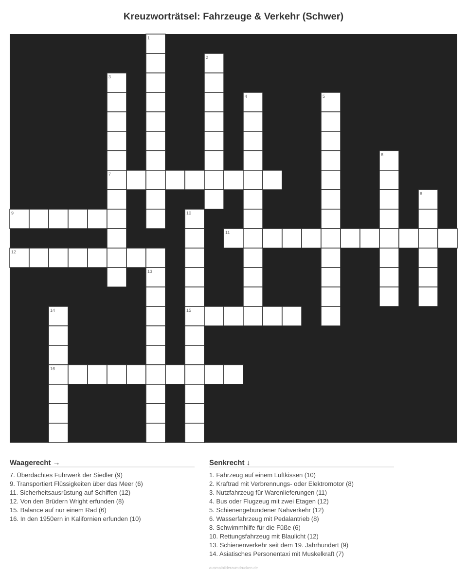 Kreuzworträtsel Kreuzworträtsel: Fahrzeuge & Verkehr (Schwer) aus der Kategorie Fahrzeuge - kostenlos ausdrucken