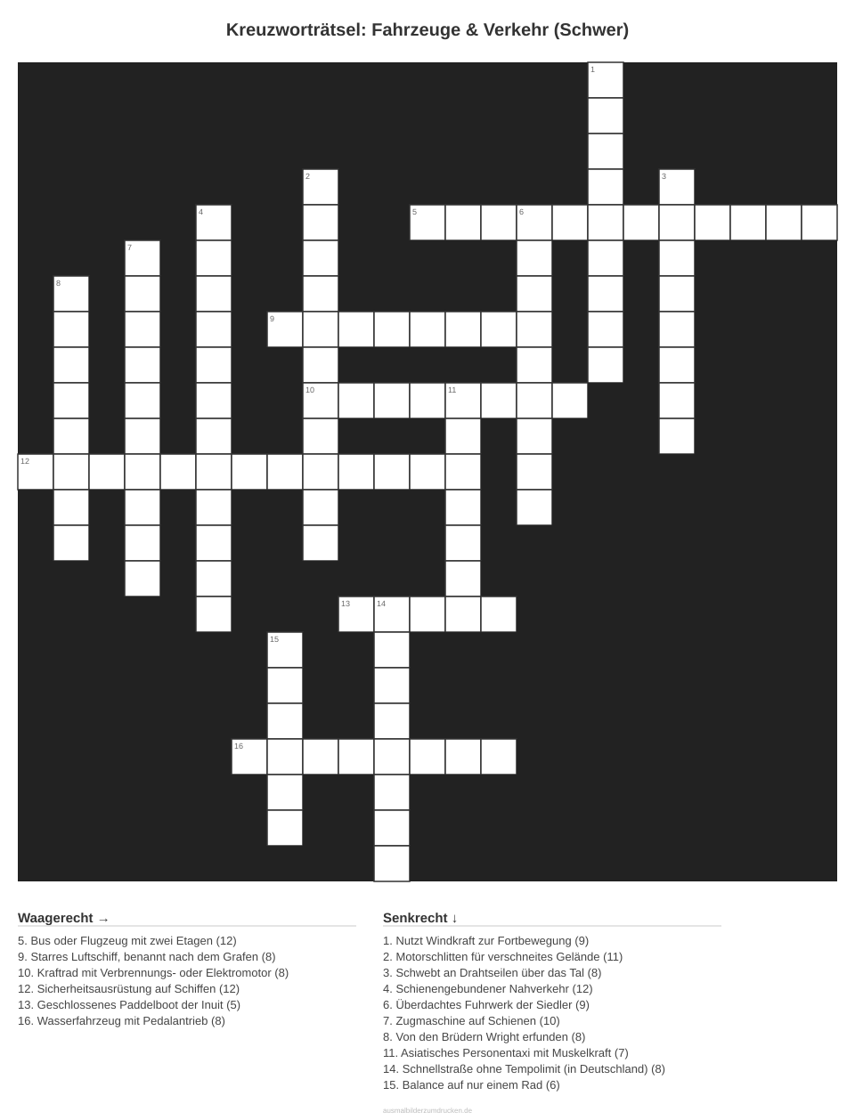 Kreuzworträtsel Kreuzworträtsel: Fahrzeuge & Verkehr (Schwer) aus der Kategorie Fahrzeuge - kostenlos ausdrucken