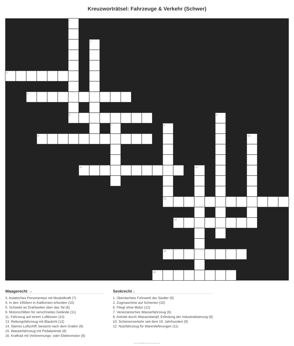 Kreuzworträtsel Kreuzworträtsel: Fahrzeuge & Verkehr (Schwer) aus der Kategorie Fahrzeuge - kostenlos ausdrucken