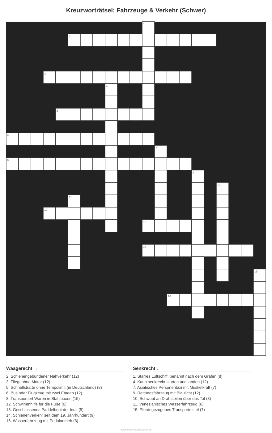 Kreuzworträtsel Kreuzworträtsel: Fahrzeuge & Verkehr (Schwer) aus der Kategorie Fahrzeuge - kostenlos ausdrucken