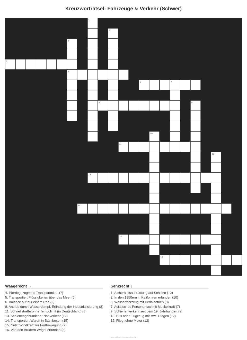 Kreuzworträtsel Kreuzworträtsel: Fahrzeuge & Verkehr (Schwer) aus der Kategorie Fahrzeuge - kostenlos ausdrucken