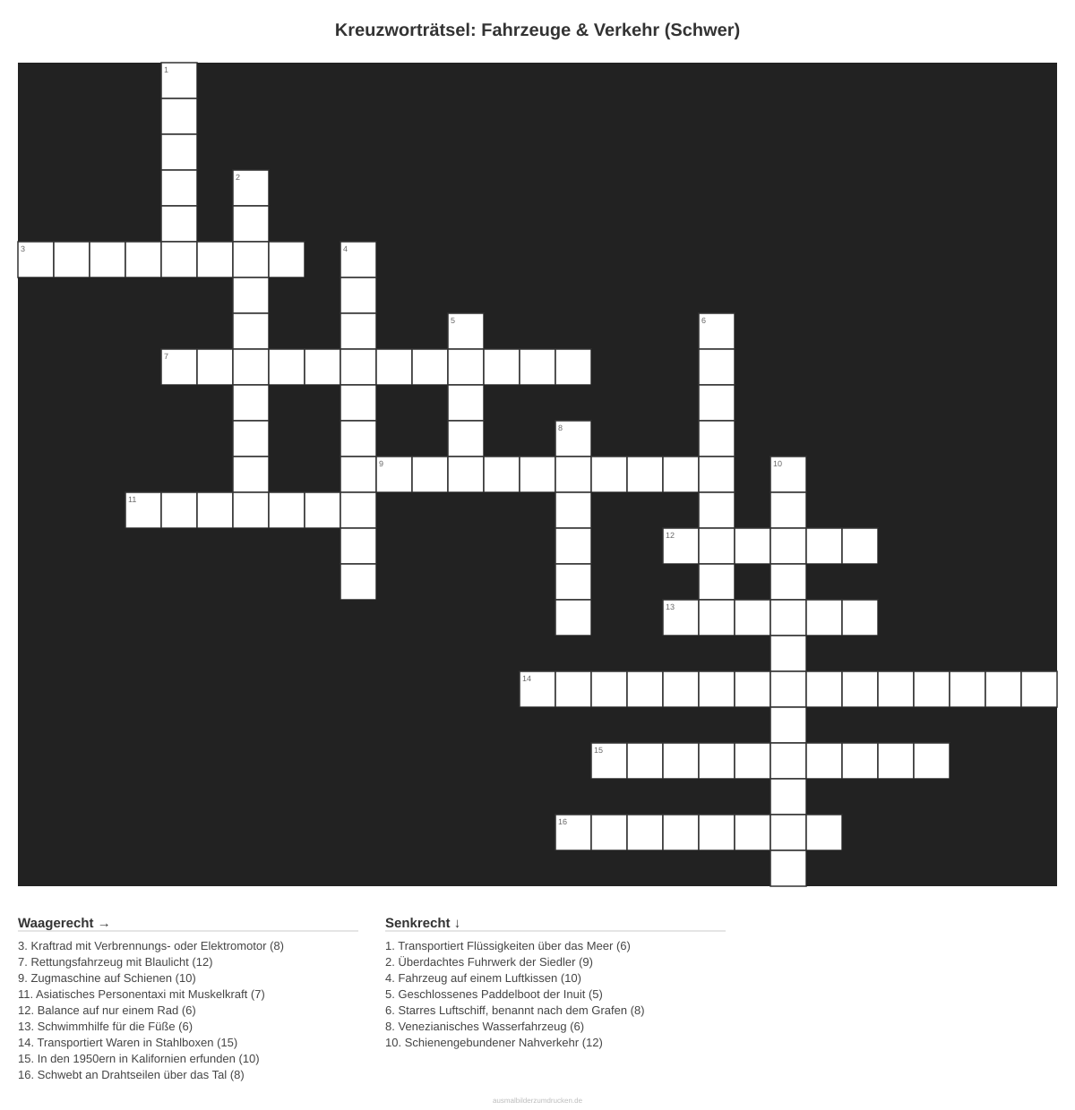 Kreuzworträtsel Kreuzworträtsel: Fahrzeuge & Verkehr (Schwer) aus der Kategorie Fahrzeuge - kostenlos ausdrucken