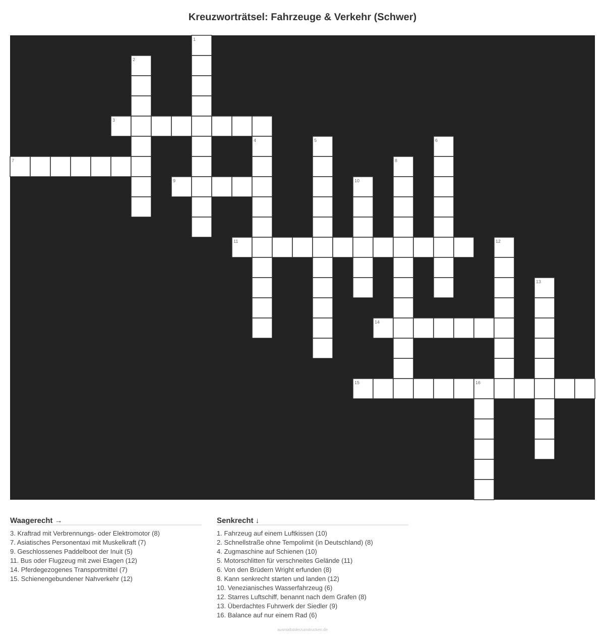 Kreuzworträtsel Kreuzworträtsel: Fahrzeuge & Verkehr (Schwer) aus der Kategorie Fahrzeuge - kostenlos ausdrucken