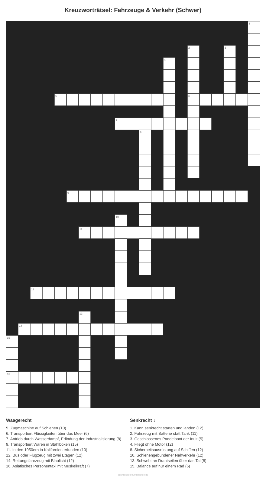 Kreuzworträtsel Kreuzworträtsel: Fahrzeuge & Verkehr (Schwer) aus der Kategorie Fahrzeuge - kostenlos ausdrucken