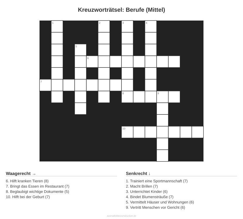 Kreuzworträtsel Kreuzworträtsel: Berufe (Mittel) aus der Kategorie Berufe - kostenlos ausdrucken