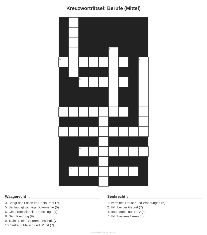 Kreuzworträtsel Kreuzworträtsel: Berufe (Mittel) aus der Kategorie Berufe - kostenlos ausdrucken