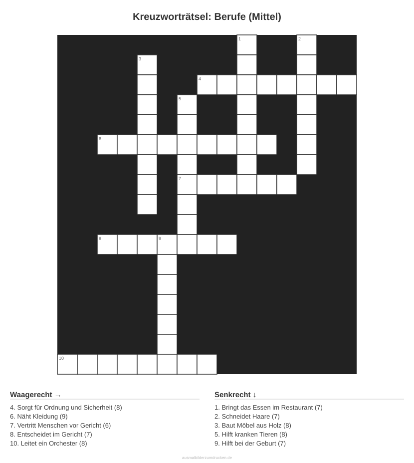 Kreuzworträtsel Kreuzworträtsel: Berufe (Mittel) aus der Kategorie Berufe - kostenlos ausdrucken