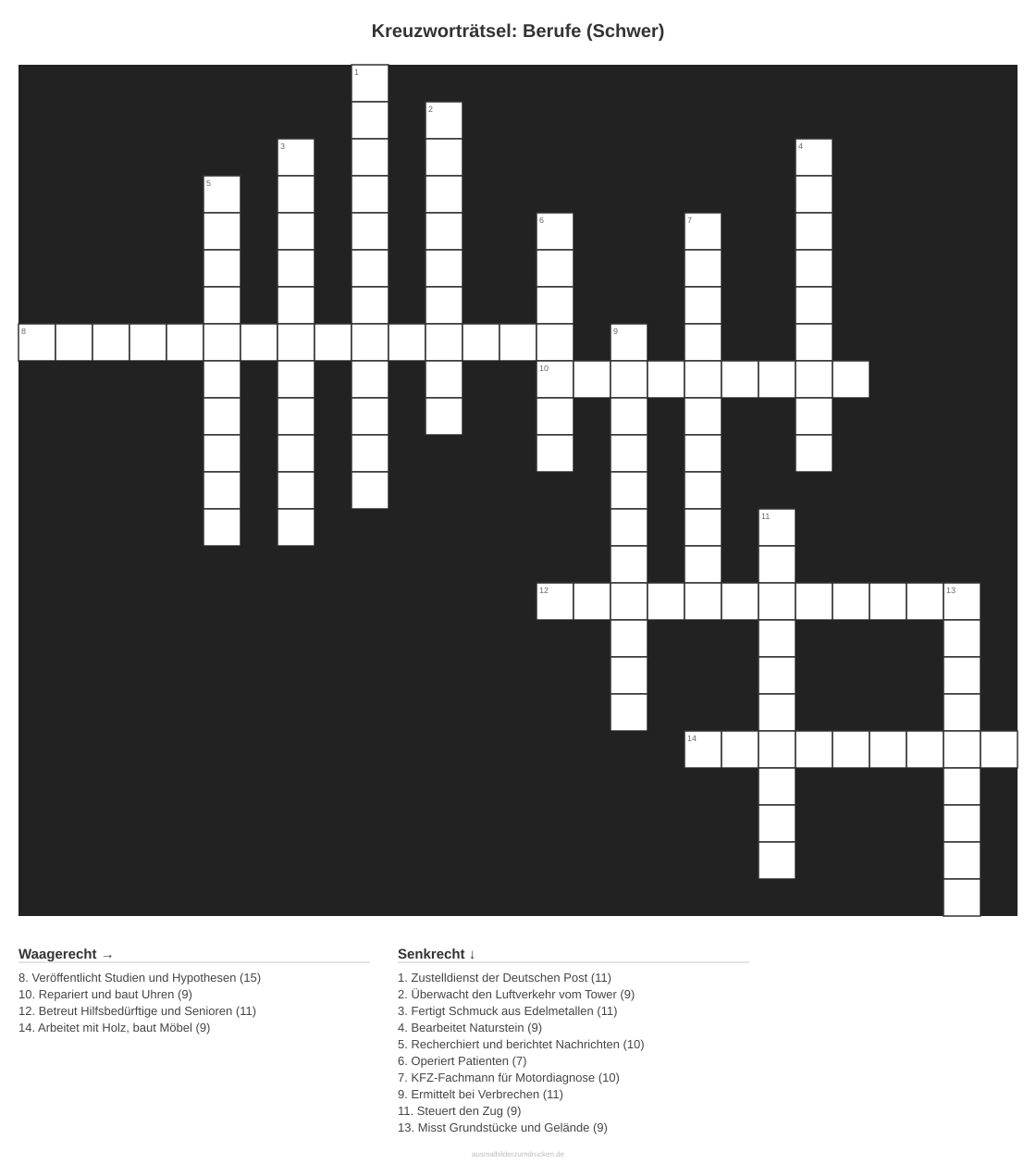 Kreuzworträtsel Kreuzworträtsel: Berufe (Schwer) aus der Kategorie Berufe - kostenlos ausdrucken