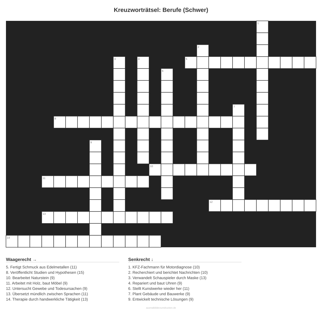 Kreuzworträtsel Kreuzworträtsel: Berufe (Schwer) aus der Kategorie Berufe - kostenlos ausdrucken