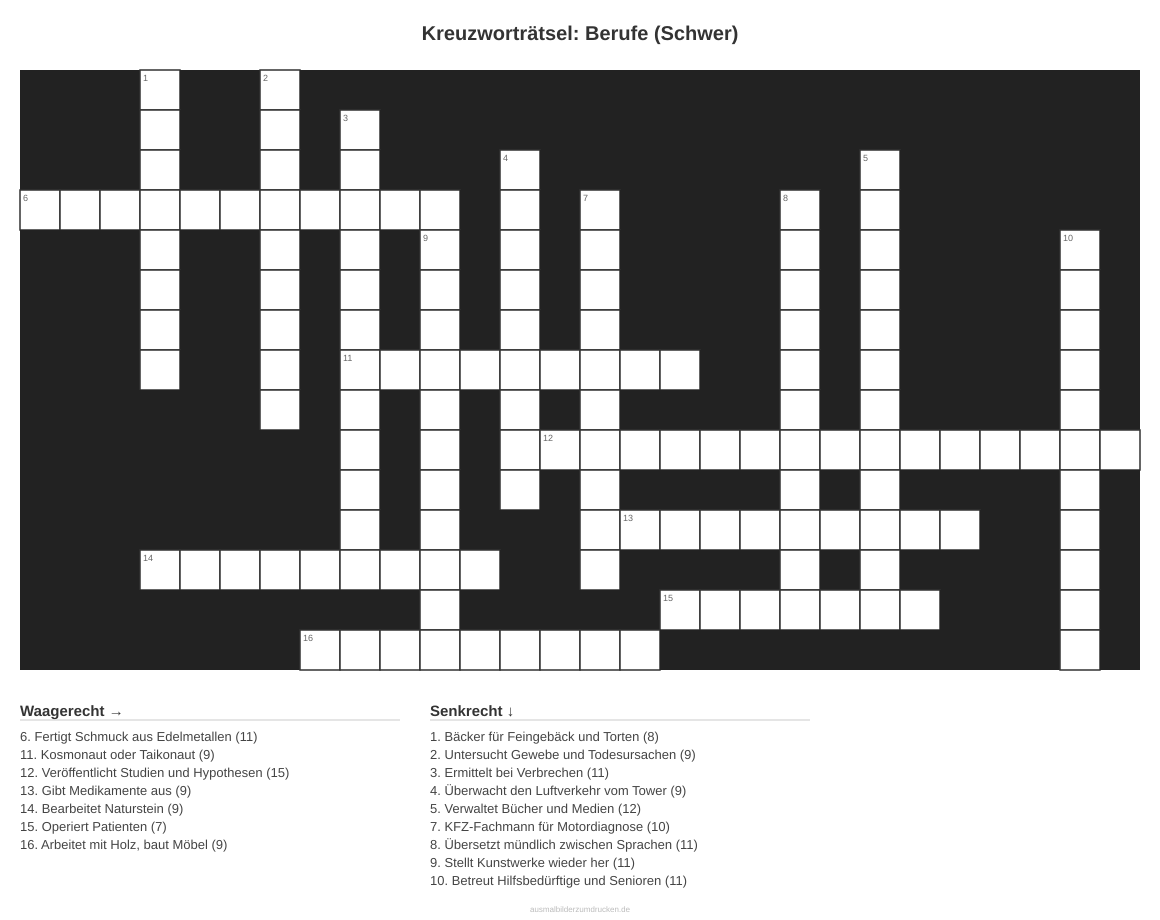 Kreuzworträtsel Kreuzworträtsel: Berufe (Schwer) aus der Kategorie Berufe - kostenlos ausdrucken