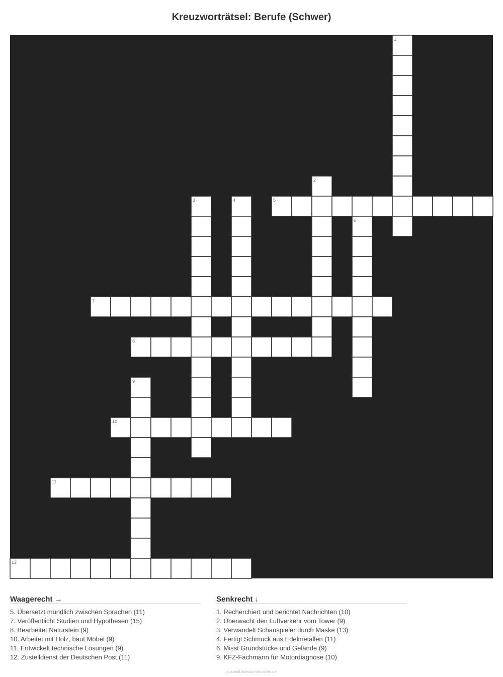 Kreuzworträtsel Kreuzworträtsel: Berufe (Schwer) aus der Kategorie Berufe - kostenlos ausdrucken