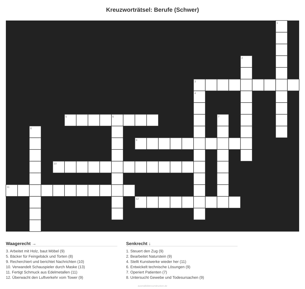 Kreuzworträtsel Kreuzworträtsel: Berufe (Schwer) aus der Kategorie Berufe - kostenlos ausdrucken
