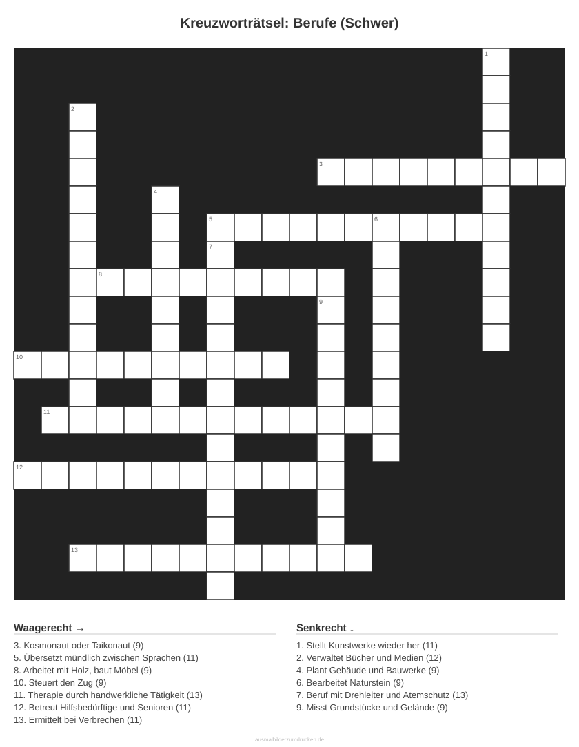 Kreuzworträtsel Kreuzworträtsel: Berufe (Schwer) aus der Kategorie Berufe - kostenlos ausdrucken