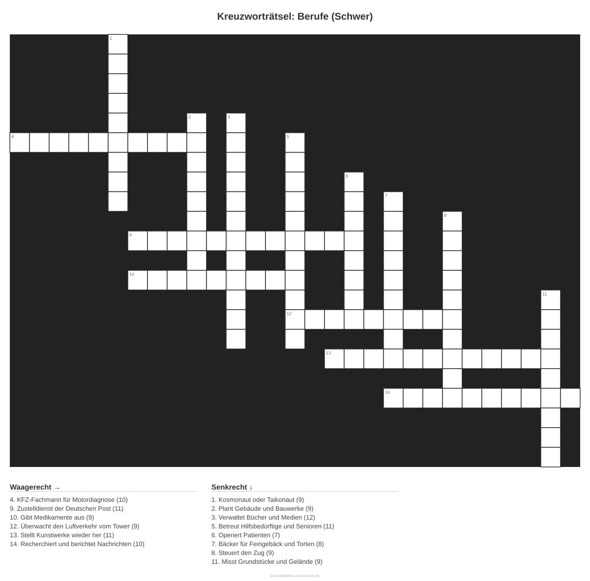 Kreuzworträtsel Kreuzworträtsel: Berufe (Schwer) aus der Kategorie Berufe - kostenlos ausdrucken
