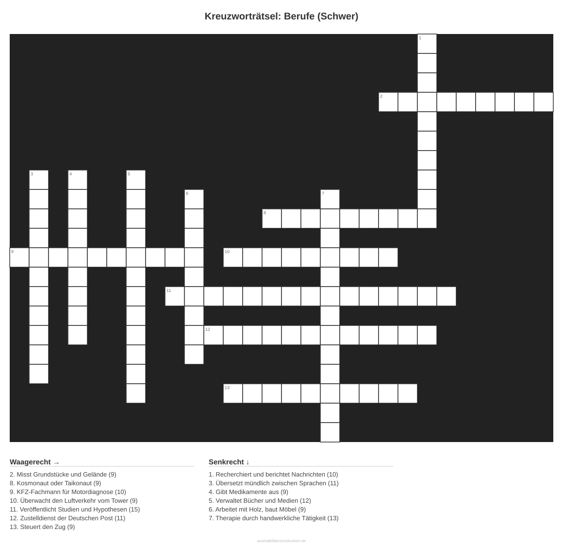 Kreuzworträtsel Kreuzworträtsel: Berufe (Schwer) aus der Kategorie Berufe - kostenlos ausdrucken