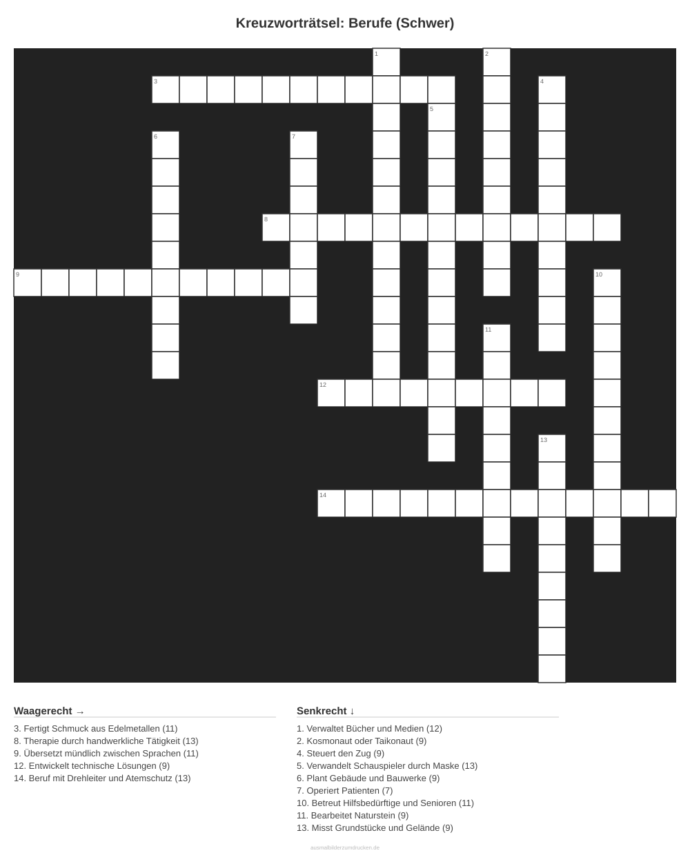Kreuzworträtsel Kreuzworträtsel: Berufe (Schwer) aus der Kategorie Berufe - kostenlos ausdrucken