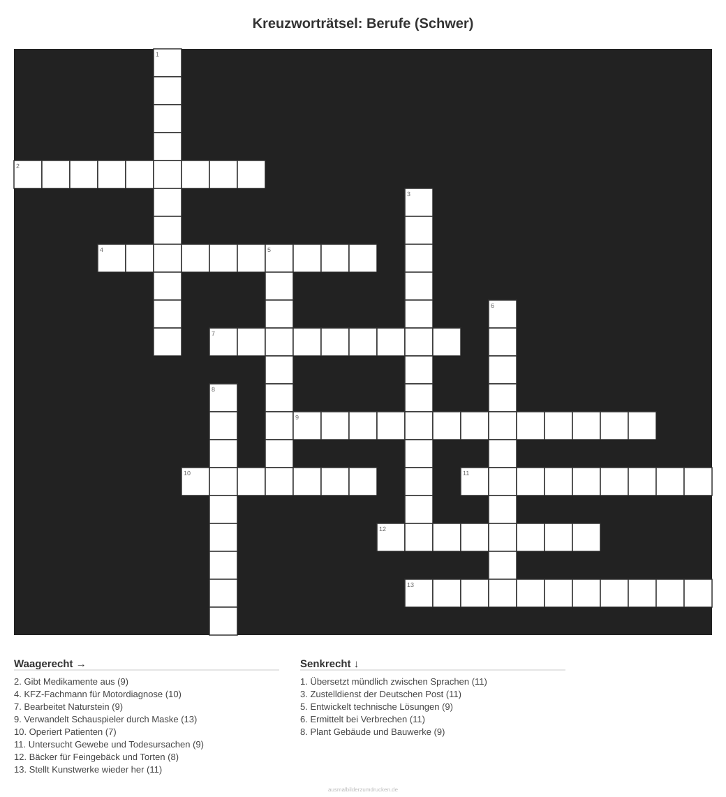 Kreuzworträtsel Kreuzworträtsel: Berufe (Schwer) aus der Kategorie Berufe - kostenlos ausdrucken