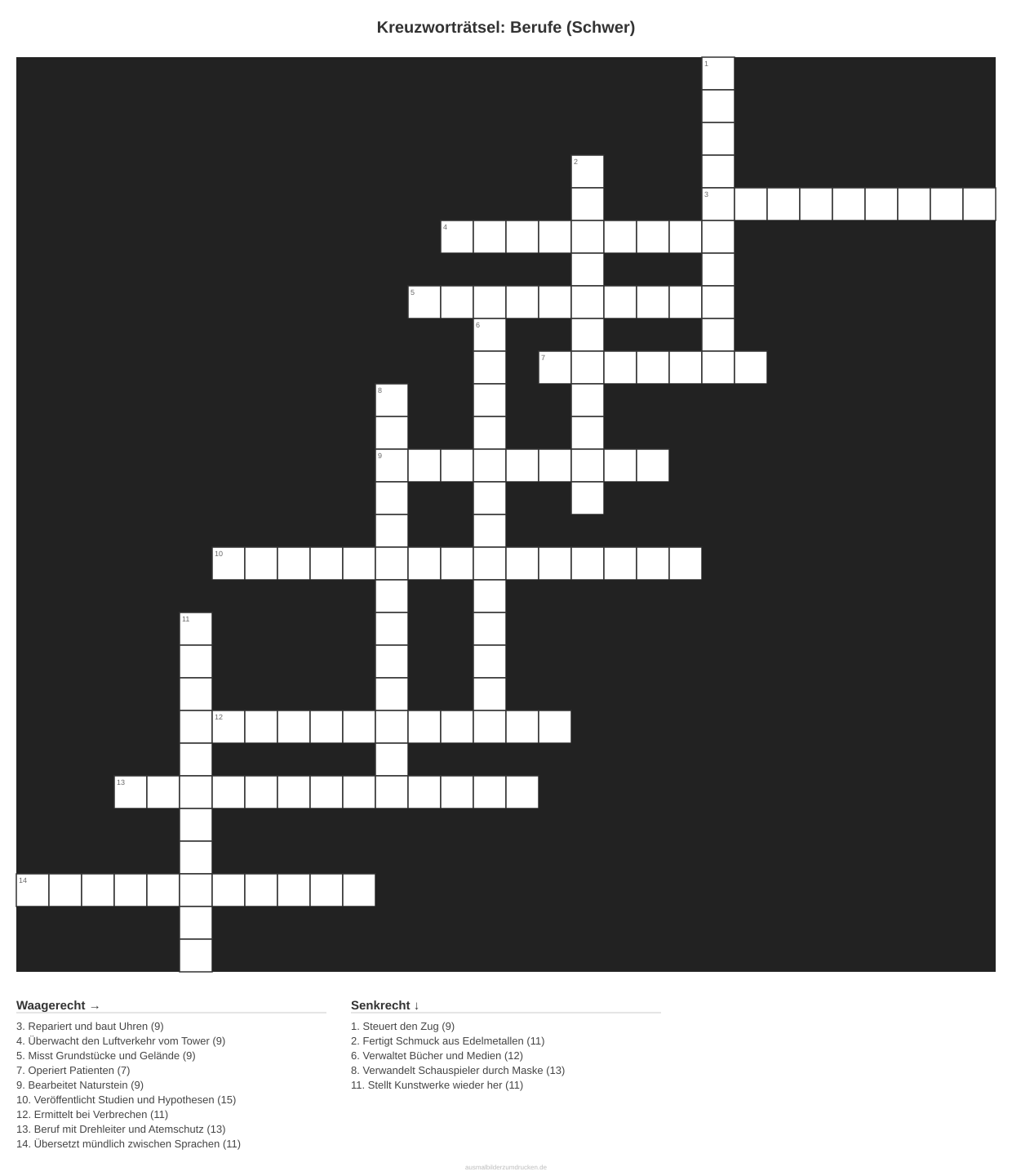 Kreuzworträtsel Kreuzworträtsel: Berufe (Schwer) aus der Kategorie Berufe - kostenlos ausdrucken
