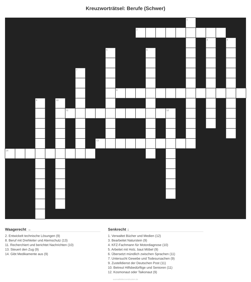 Kreuzworträtsel Kreuzworträtsel: Berufe (Schwer) aus der Kategorie Berufe - kostenlos ausdrucken