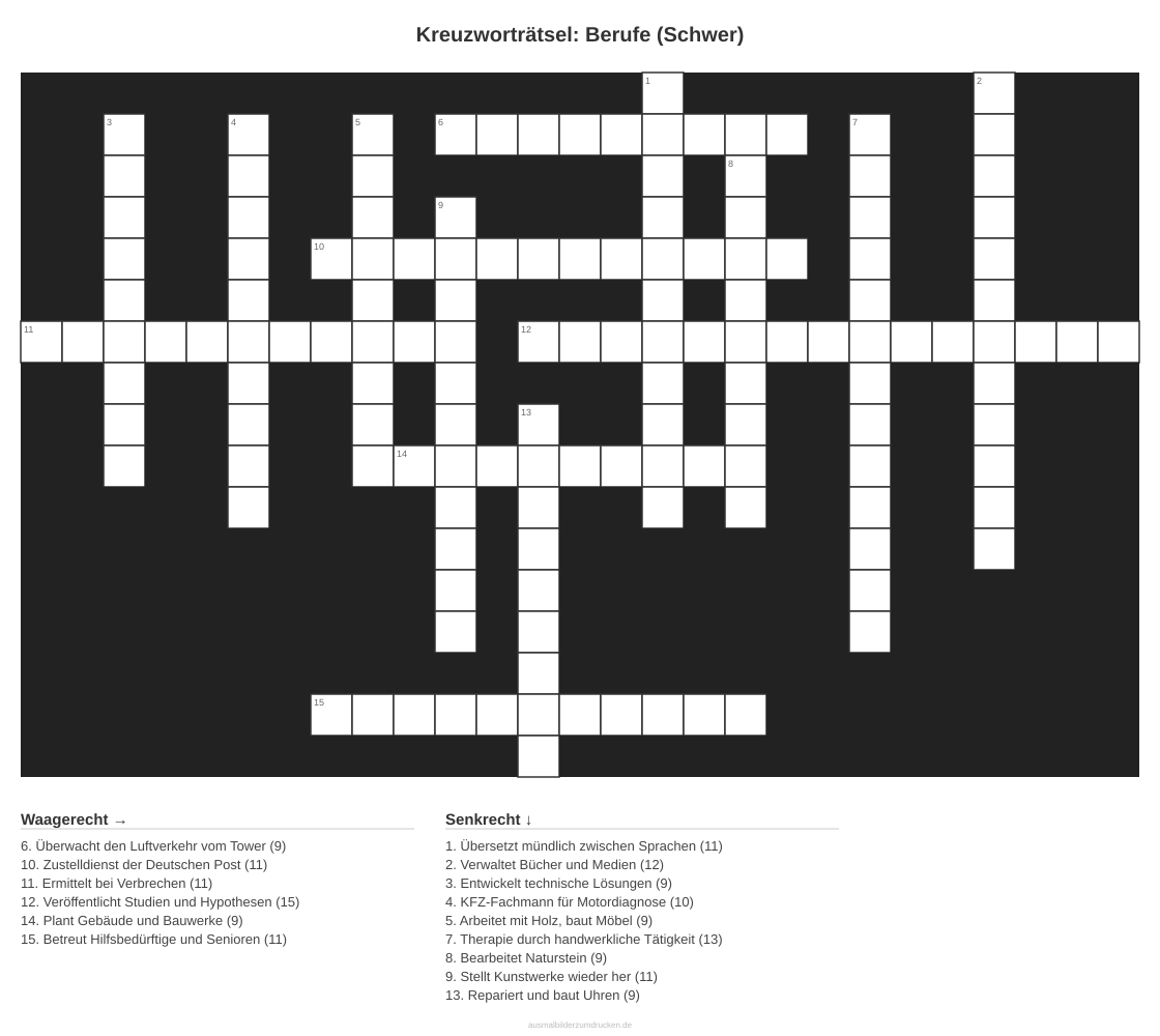 Kreuzworträtsel Kreuzworträtsel: Berufe (Schwer) aus der Kategorie Berufe - kostenlos ausdrucken