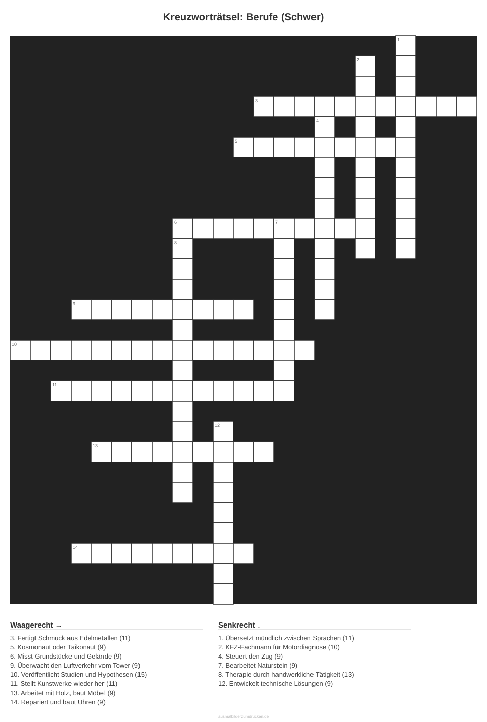 Kreuzworträtsel Kreuzworträtsel: Berufe (Schwer) aus der Kategorie Berufe - kostenlos ausdrucken