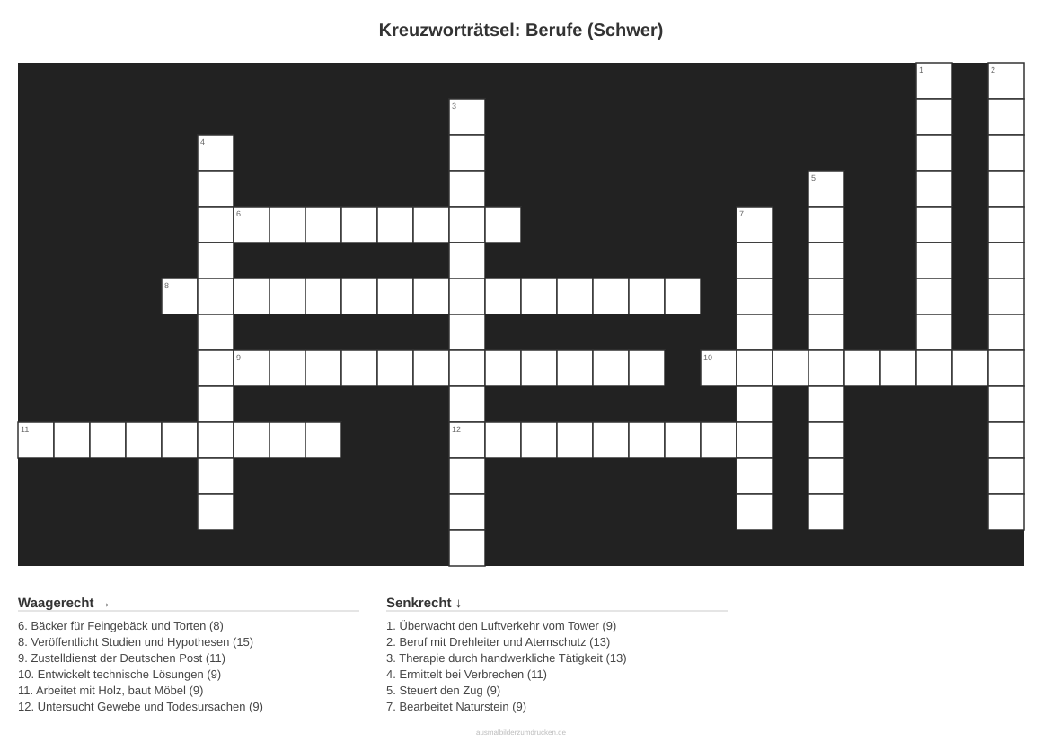 Kreuzworträtsel Kreuzworträtsel: Berufe (Schwer) aus der Kategorie Berufe - kostenlos ausdrucken