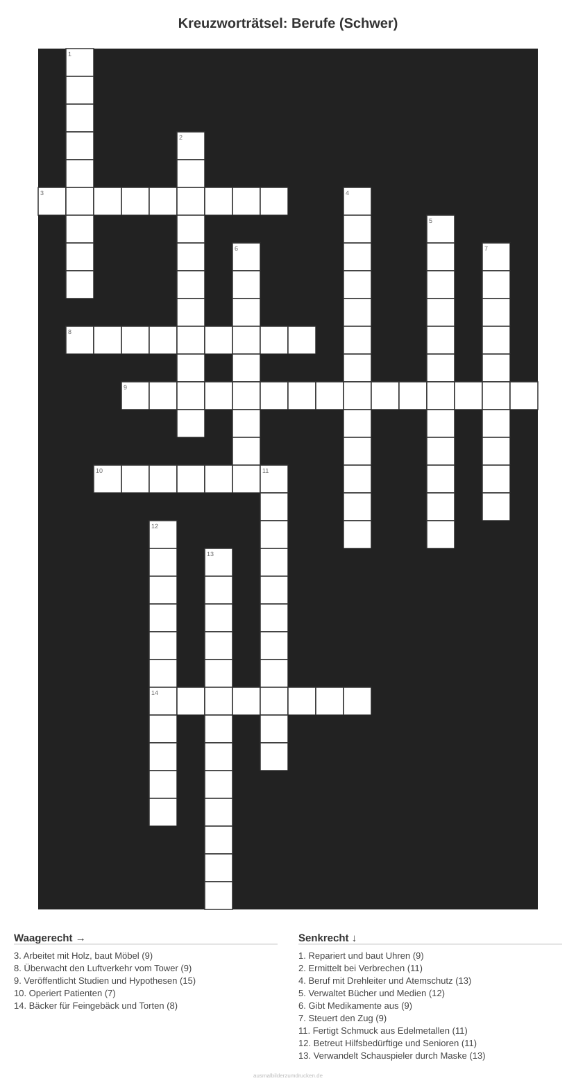 Kreuzworträtsel Kreuzworträtsel: Berufe (Schwer) aus der Kategorie Berufe - kostenlos ausdrucken