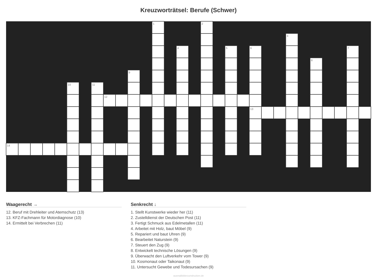Kreuzworträtsel Kreuzworträtsel: Berufe (Schwer) aus der Kategorie Berufe - kostenlos ausdrucken