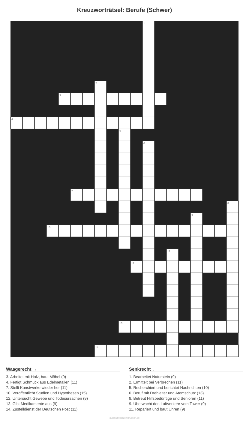 Kreuzworträtsel Kreuzworträtsel: Berufe (Schwer) aus der Kategorie Berufe - kostenlos ausdrucken