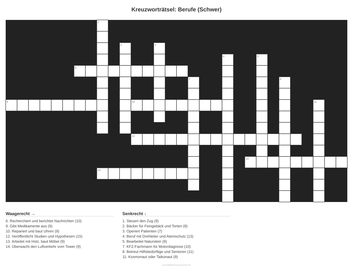 Kreuzworträtsel Kreuzworträtsel: Berufe (Schwer) aus der Kategorie Berufe - kostenlos ausdrucken