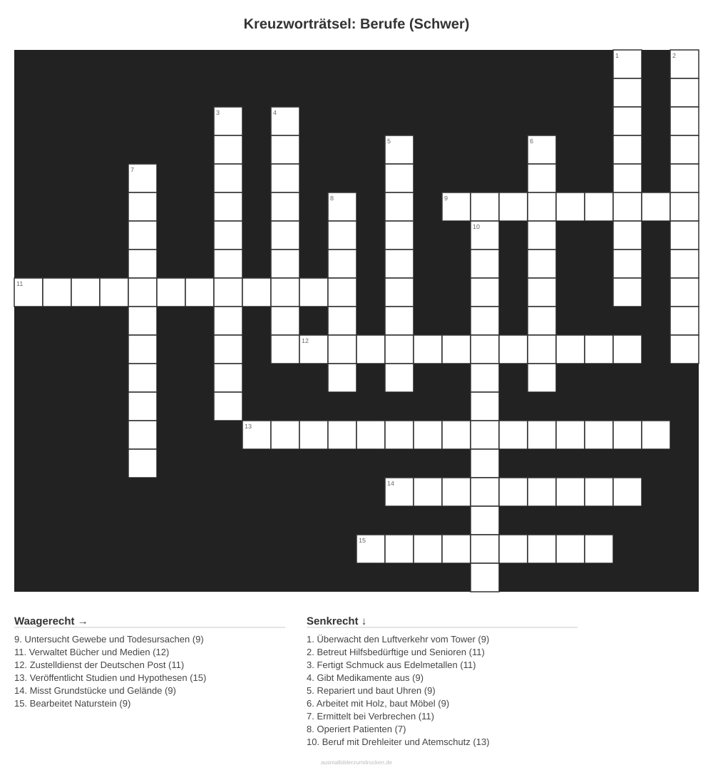 Kreuzworträtsel Kreuzworträtsel: Berufe (Schwer) aus der Kategorie Berufe - kostenlos ausdrucken