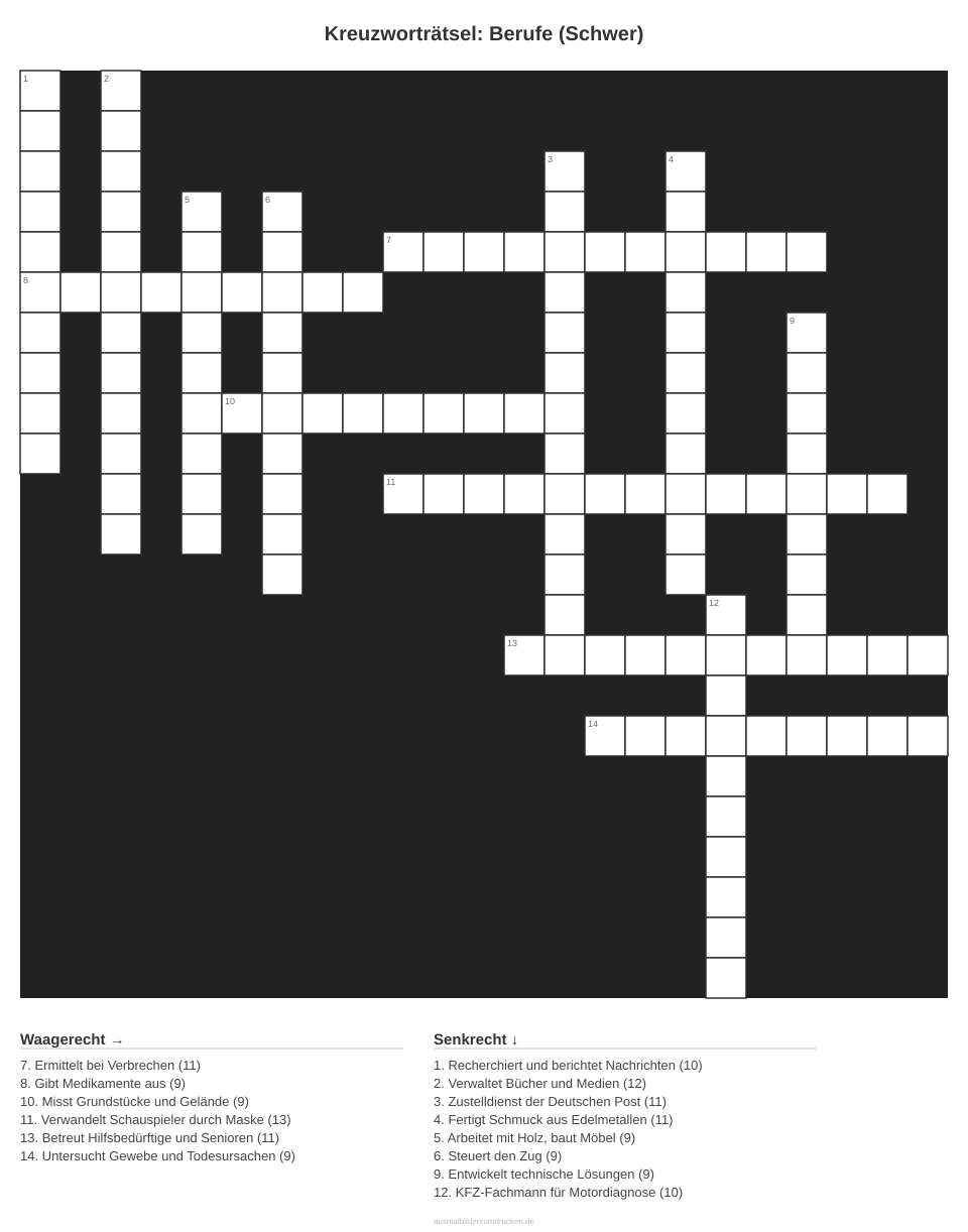 Kreuzworträtsel Kreuzworträtsel: Berufe (Schwer) aus der Kategorie Berufe - kostenlos ausdrucken