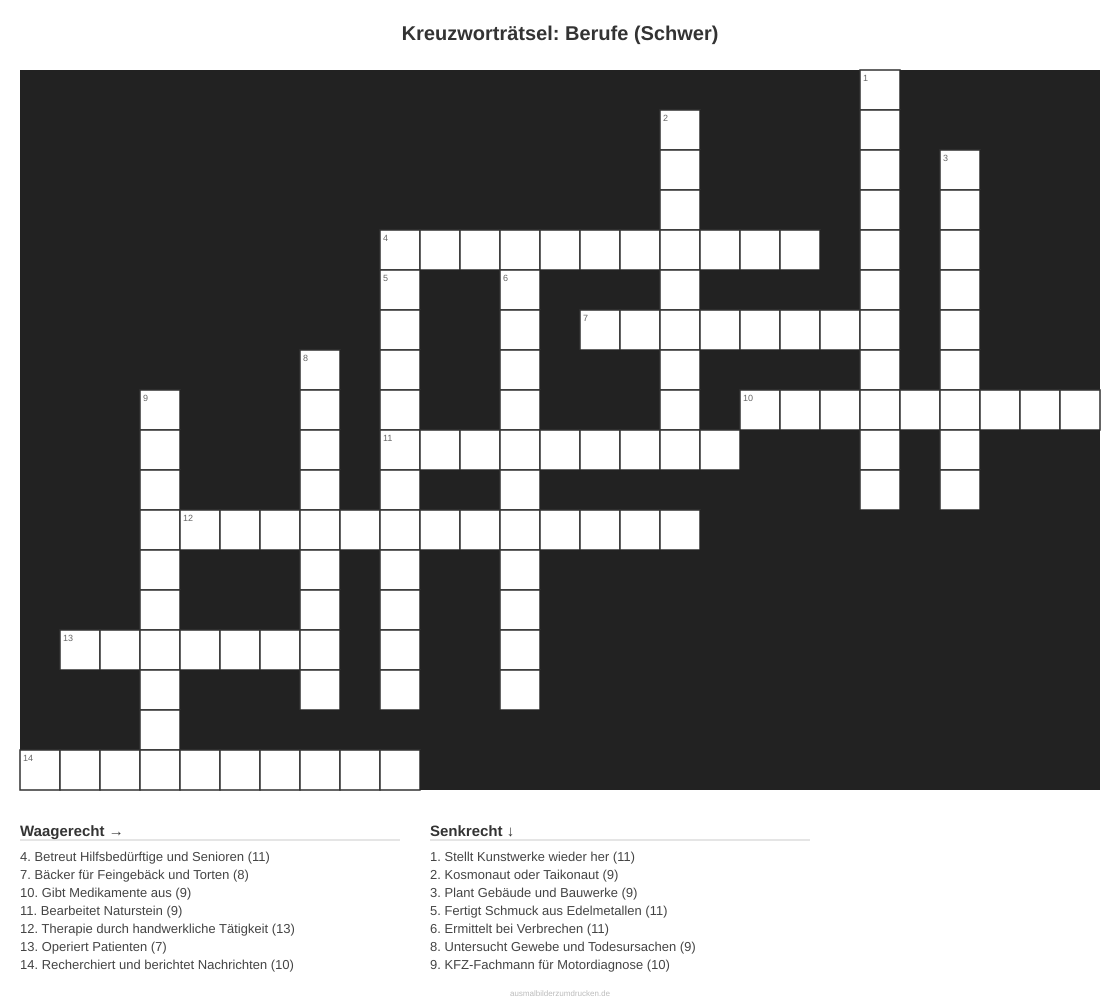 Kreuzworträtsel Kreuzworträtsel: Berufe (Schwer) aus der Kategorie Berufe - kostenlos ausdrucken