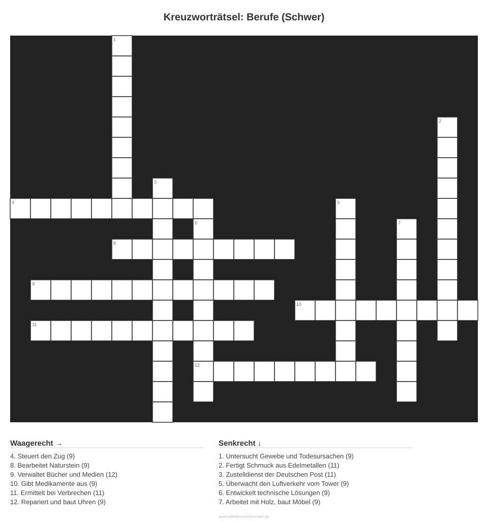 Kreuzworträtsel Kreuzworträtsel: Berufe (Schwer) aus der Kategorie Berufe - kostenlos ausdrucken