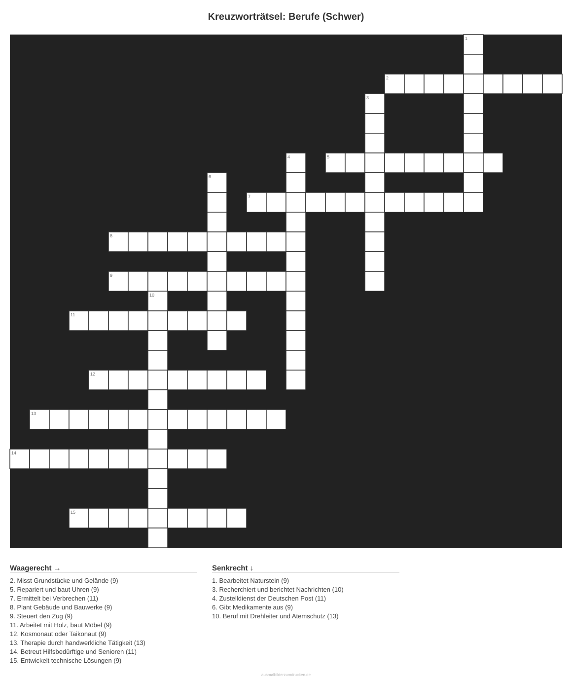 Kreuzworträtsel Kreuzworträtsel: Berufe (Schwer) aus der Kategorie Berufe - kostenlos ausdrucken