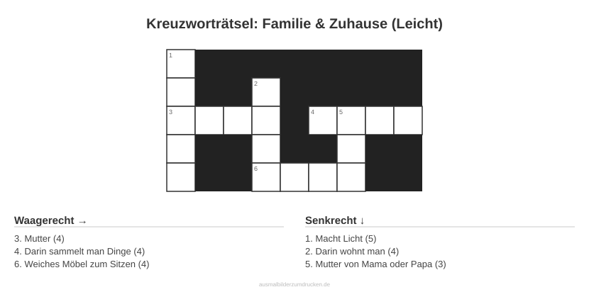 Kreuzworträtsel Kreuzworträtsel: Familie & Zuhause (Leicht) aus der Kategorie Familie - kostenlos ausdrucken