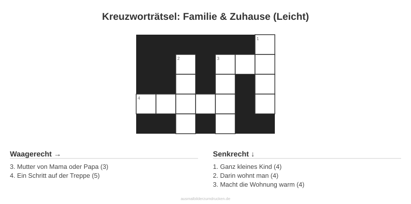 Kreuzworträtsel Kreuzworträtsel: Familie & Zuhause (Leicht) aus der Kategorie Familie - kostenlos ausdrucken