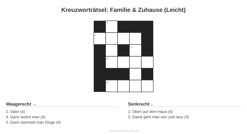Kreuzworträtsel Kreuzworträtsel: Familie & Zuhause (Leicht) aus der Kategorie Familie - kostenlos ausdrucken