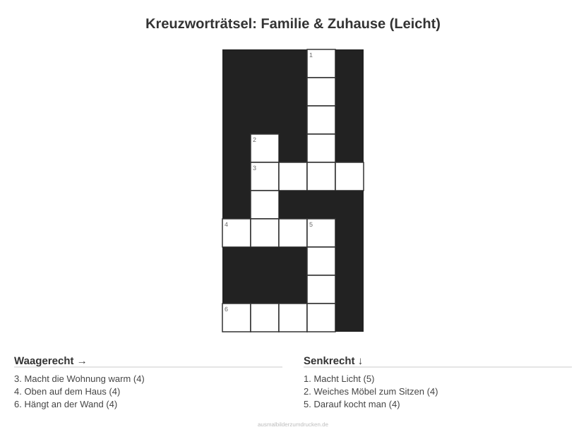 Kreuzworträtsel Kreuzworträtsel: Familie & Zuhause (Leicht) aus der Kategorie Familie - kostenlos ausdrucken