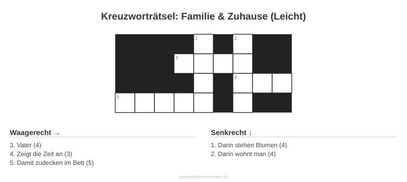 Kreuzworträtsel Kreuzworträtsel: Familie & Zuhause (Leicht) aus der Kategorie Familie - kostenlos ausdrucken