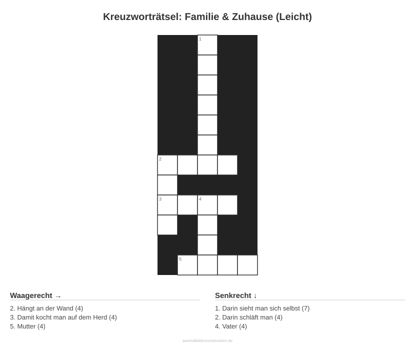 Kreuzworträtsel Kreuzworträtsel: Familie & Zuhause (Leicht) aus der Kategorie Familie - kostenlos ausdrucken