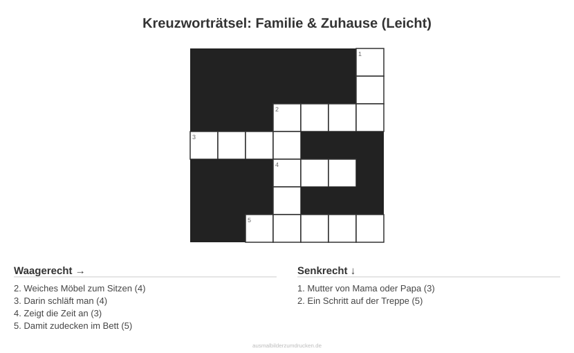 Kreuzworträtsel Kreuzworträtsel: Familie & Zuhause (Leicht) aus der Kategorie Familie - kostenlos ausdrucken
