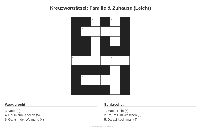 Kreuzworträtsel Kreuzworträtsel: Familie & Zuhause (Leicht) aus der Kategorie Familie - kostenlos ausdrucken