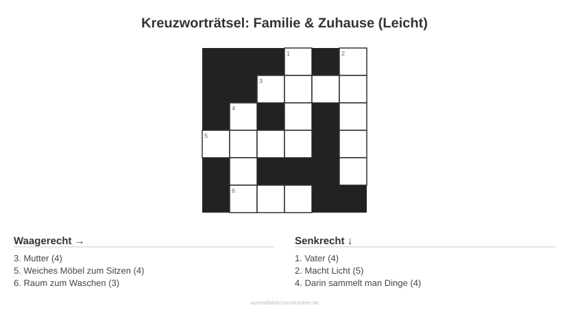 Kreuzworträtsel Kreuzworträtsel: Familie & Zuhause (Leicht) aus der Kategorie Familie - kostenlos ausdrucken