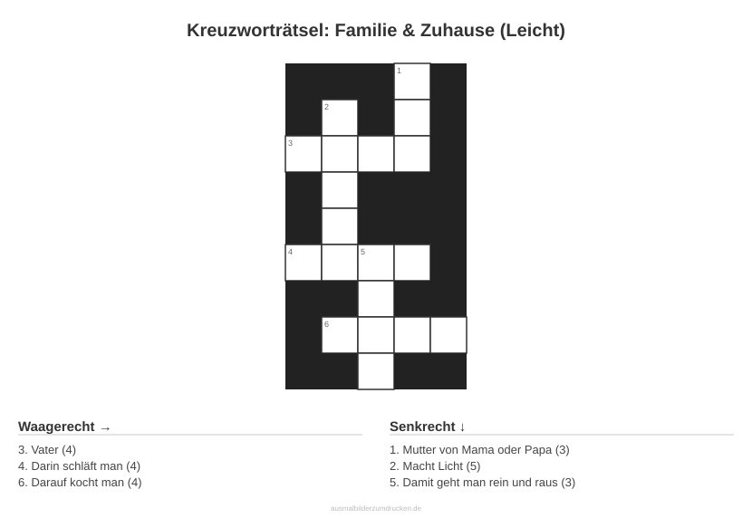 Kreuzworträtsel Kreuzworträtsel: Familie & Zuhause (Leicht) aus der Kategorie Familie - kostenlos ausdrucken